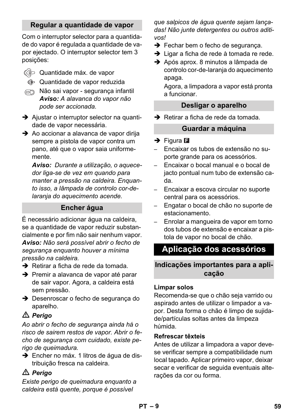 Aplicação dos acessórios | Karcher SC 1-010 User Manual | Page 59 / 230