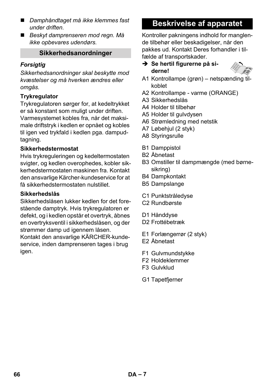 Beskrivelse af apparatet | Karcher SC 1-010 User Manual | Page 66 / 230