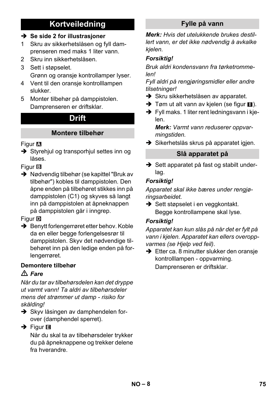 Kortveiledning drift | Karcher SC 1-010 User Manual | Page 75 / 230