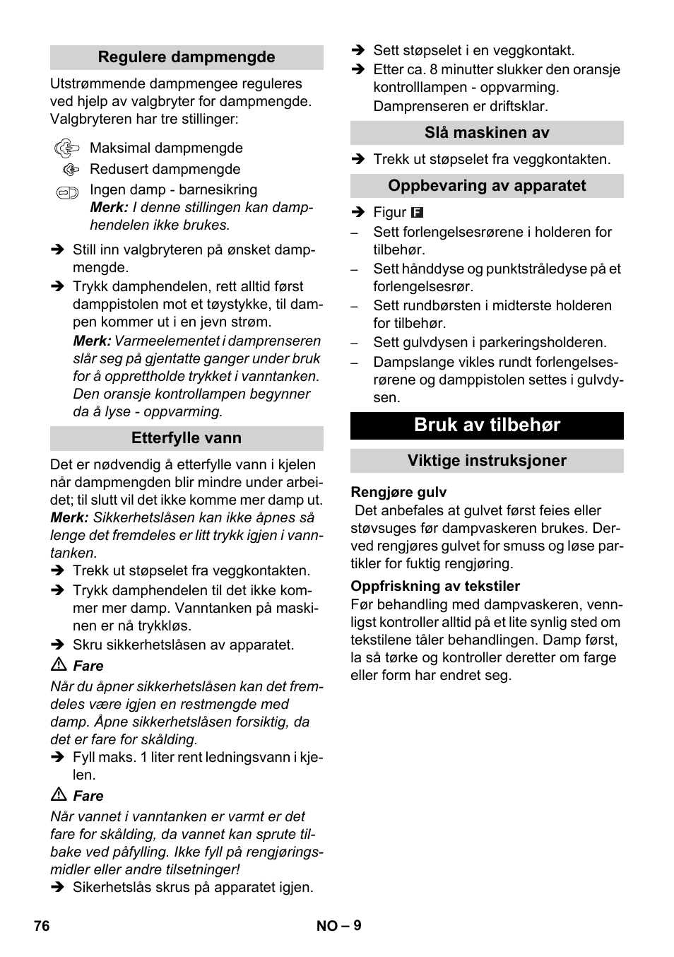 Bruk av tilbehør | Karcher SC 1-010 User Manual | Page 76 / 230
