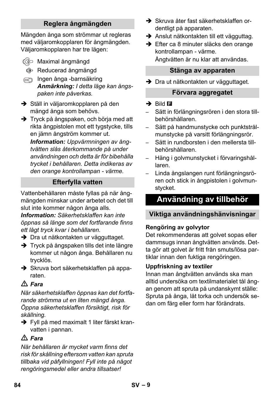 Användning av tillbehör | Karcher SC 1-010 User Manual | Page 84 / 230
