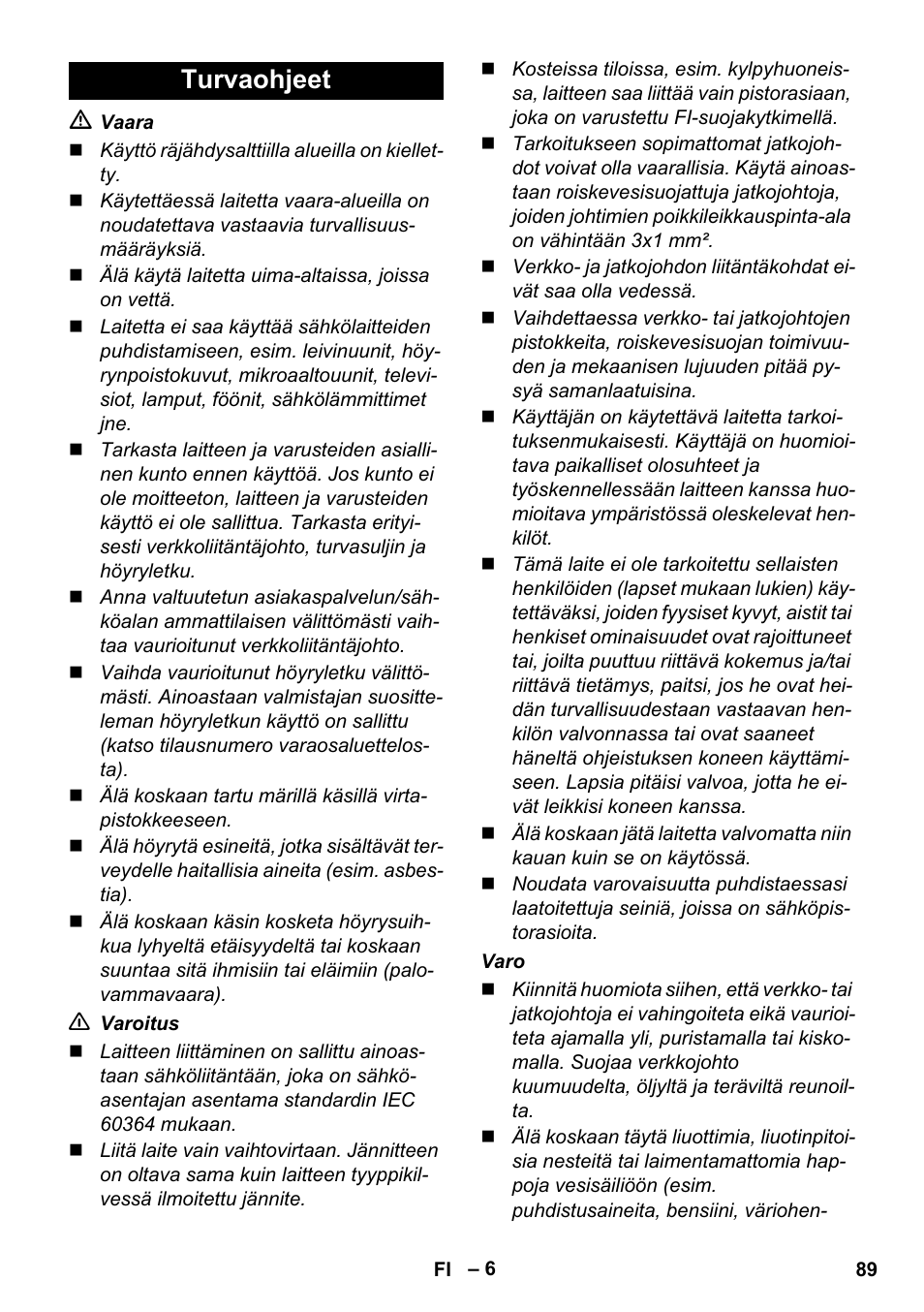 Turvaohjeet | Karcher SC 1-010 User Manual | Page 89 / 230