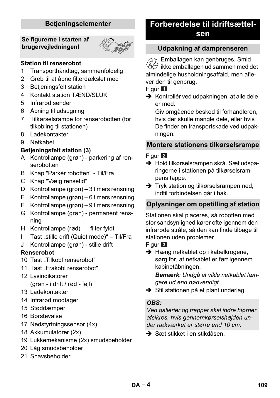 Forberedelse til idriftsættel- sen | Karcher RC 4-000 User Manual | Page 109 / 392