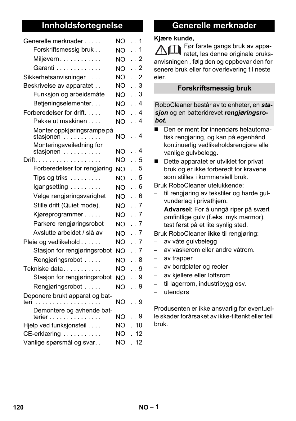 Norsk, Innholdsfortegnelse, Generelle merknader | Karcher RC 4-000 User Manual | Page 120 / 392