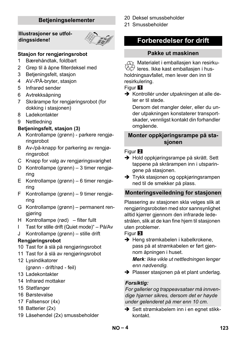 Forberedelser for drift | Karcher RC 4-000 User Manual | Page 123 / 392