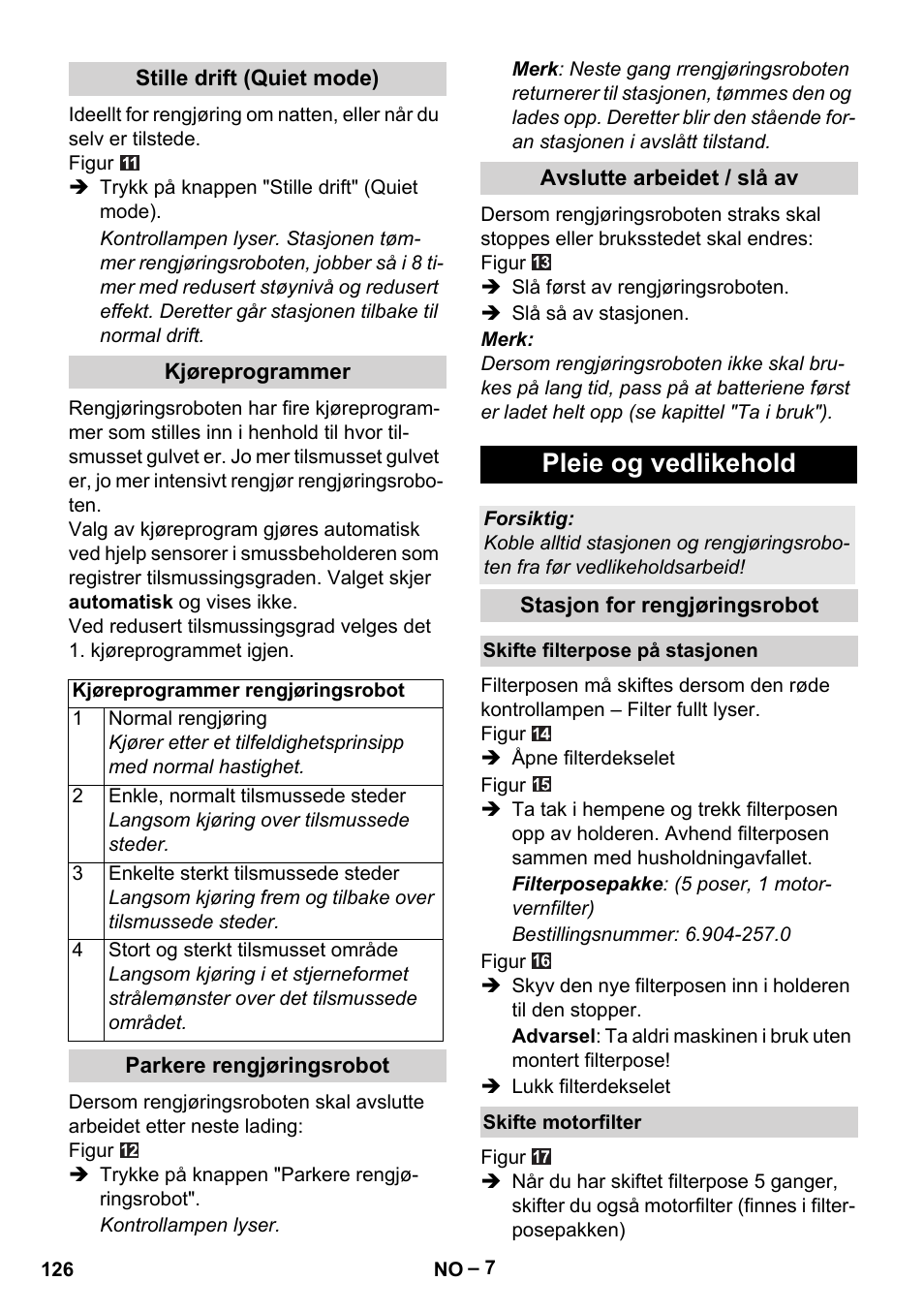 Pleie og vedlikehold | Karcher RC 4-000 User Manual | Page 126 / 392