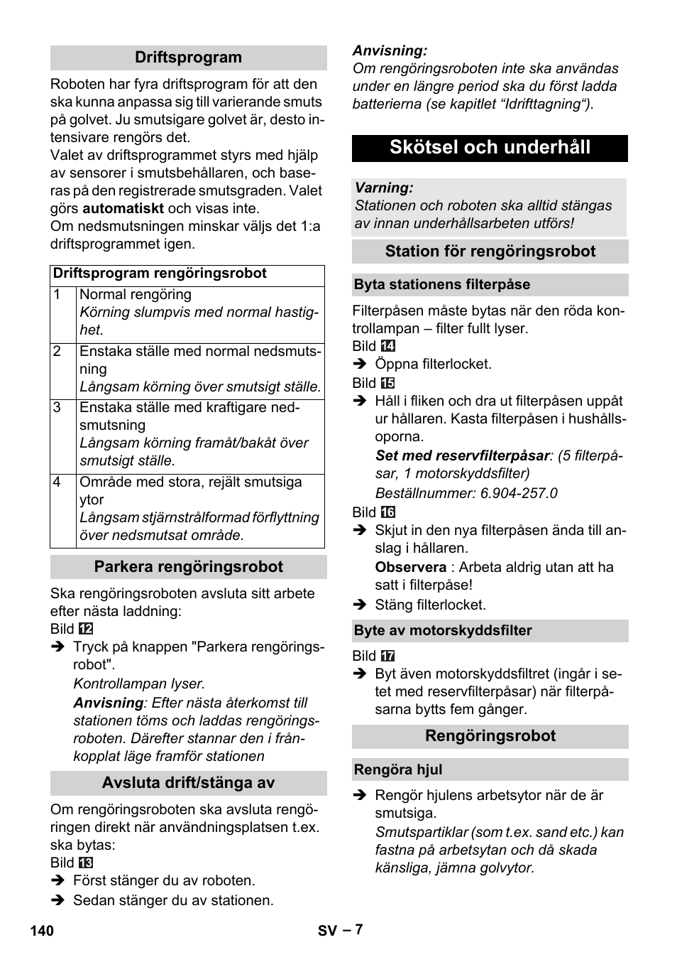 Skötsel och underhåll | Karcher RC 4-000 User Manual | Page 140 / 392