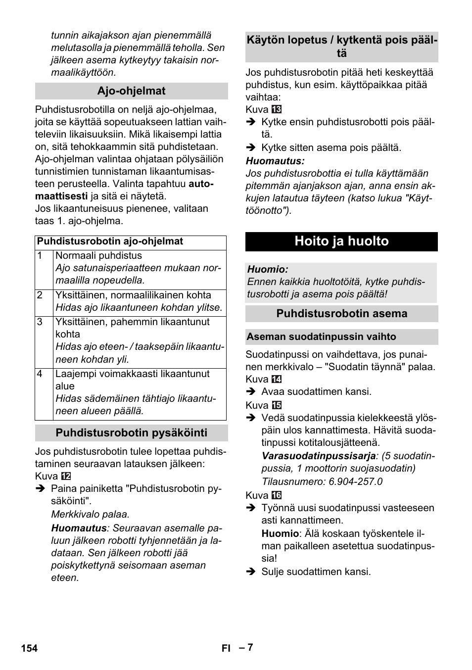 Hoito ja huolto | Karcher RC 4-000 User Manual | Page 154 / 392