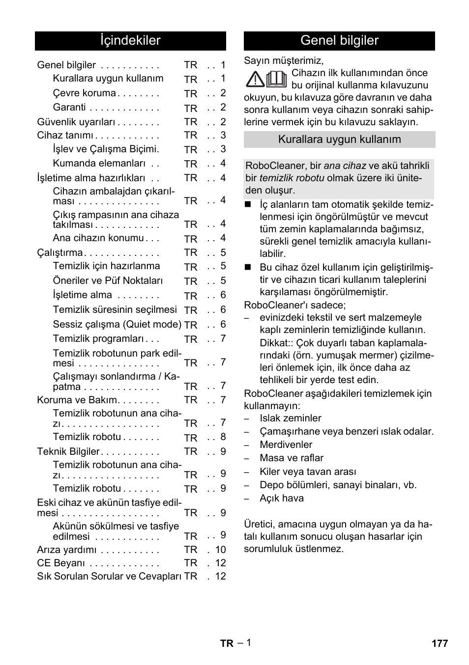 Türkçe, Içindekiler, Genel bilgiler | Karcher RC 4-000 User Manual | Page 177 / 392