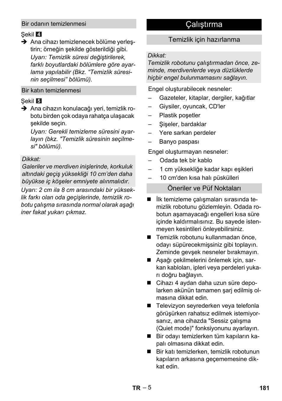 Çalıştırma | Karcher RC 4-000 User Manual | Page 181 / 392