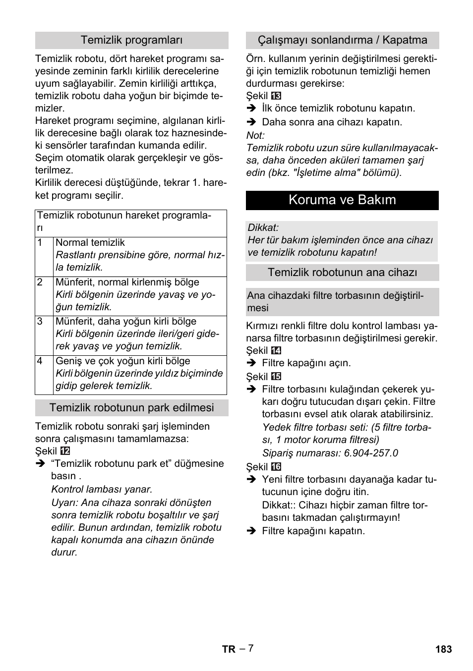 Koruma ve bakım | Karcher RC 4-000 User Manual | Page 183 / 392