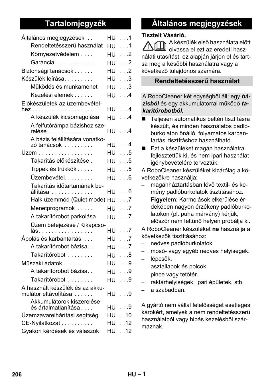 Magyar, Tartalomjegyzék, Általános megjegyzések | Karcher RC 4-000 User Manual | Page 206 / 392