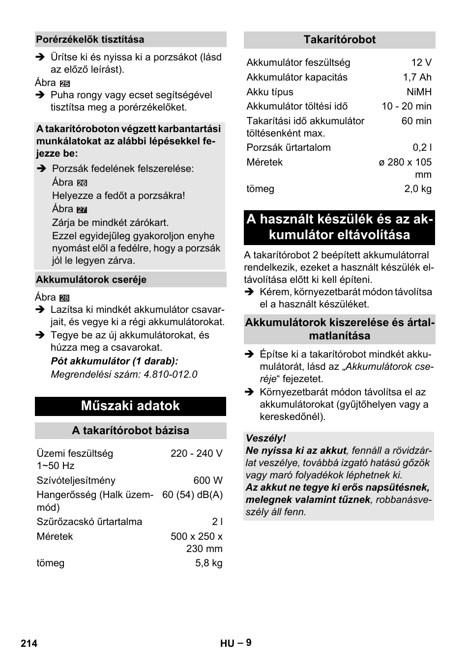 Műszaki adatok | Karcher RC 4-000 User Manual | Page 214 / 392