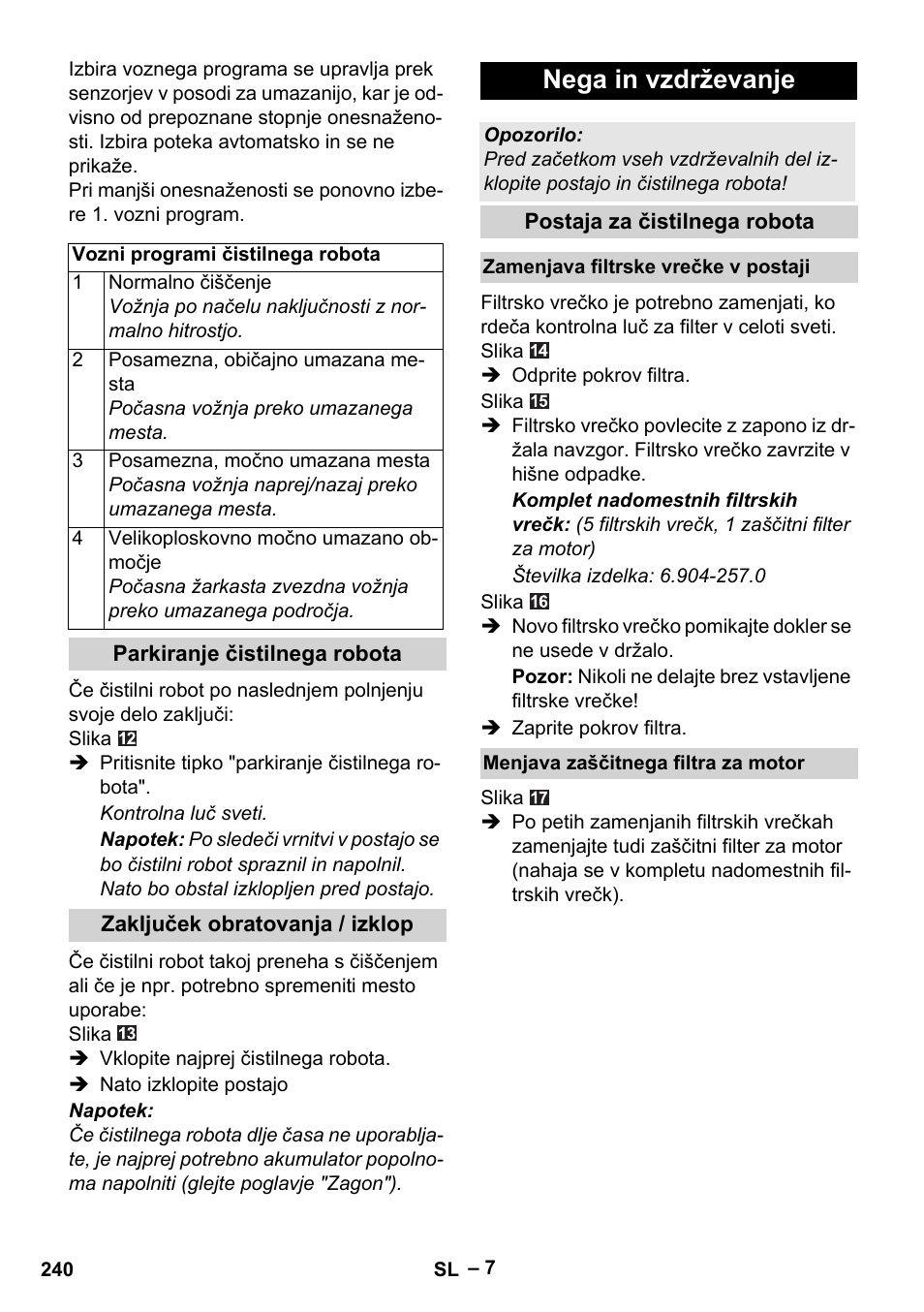 Nega in vzdrževanje | Karcher RC 4-000 User Manual | Page 240 / 392