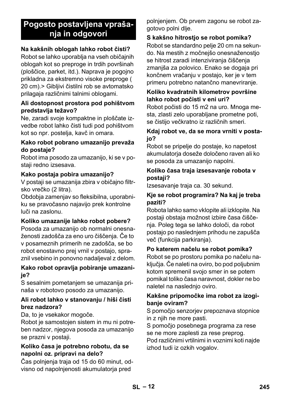 Pogosto postavljena vpraša- nja in odgovori | Karcher RC 4-000 User Manual | Page 245 / 392