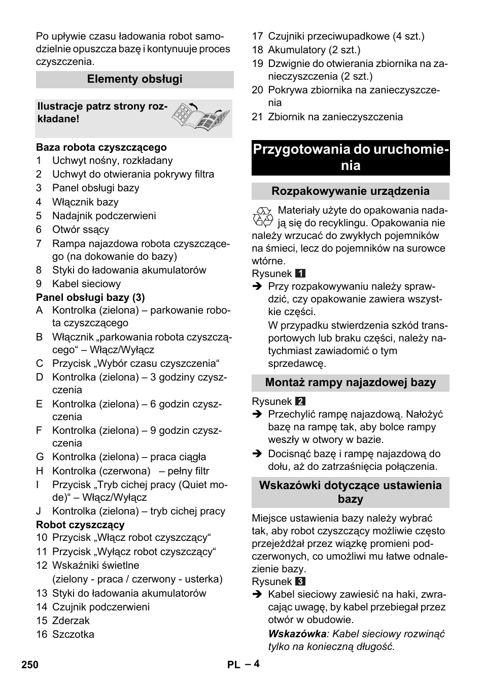 Przygotowania do uruchomie- nia | Karcher RC 4-000 User Manual | Page 250 / 392