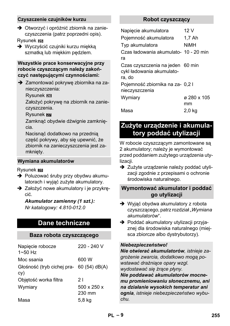 Dane techniczne | Karcher RC 4-000 User Manual | Page 255 / 392