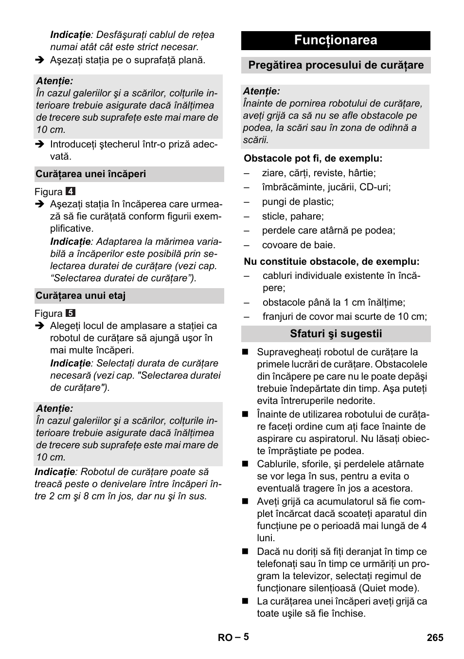 Funcţionarea | Karcher RC 4-000 User Manual | Page 265 / 392