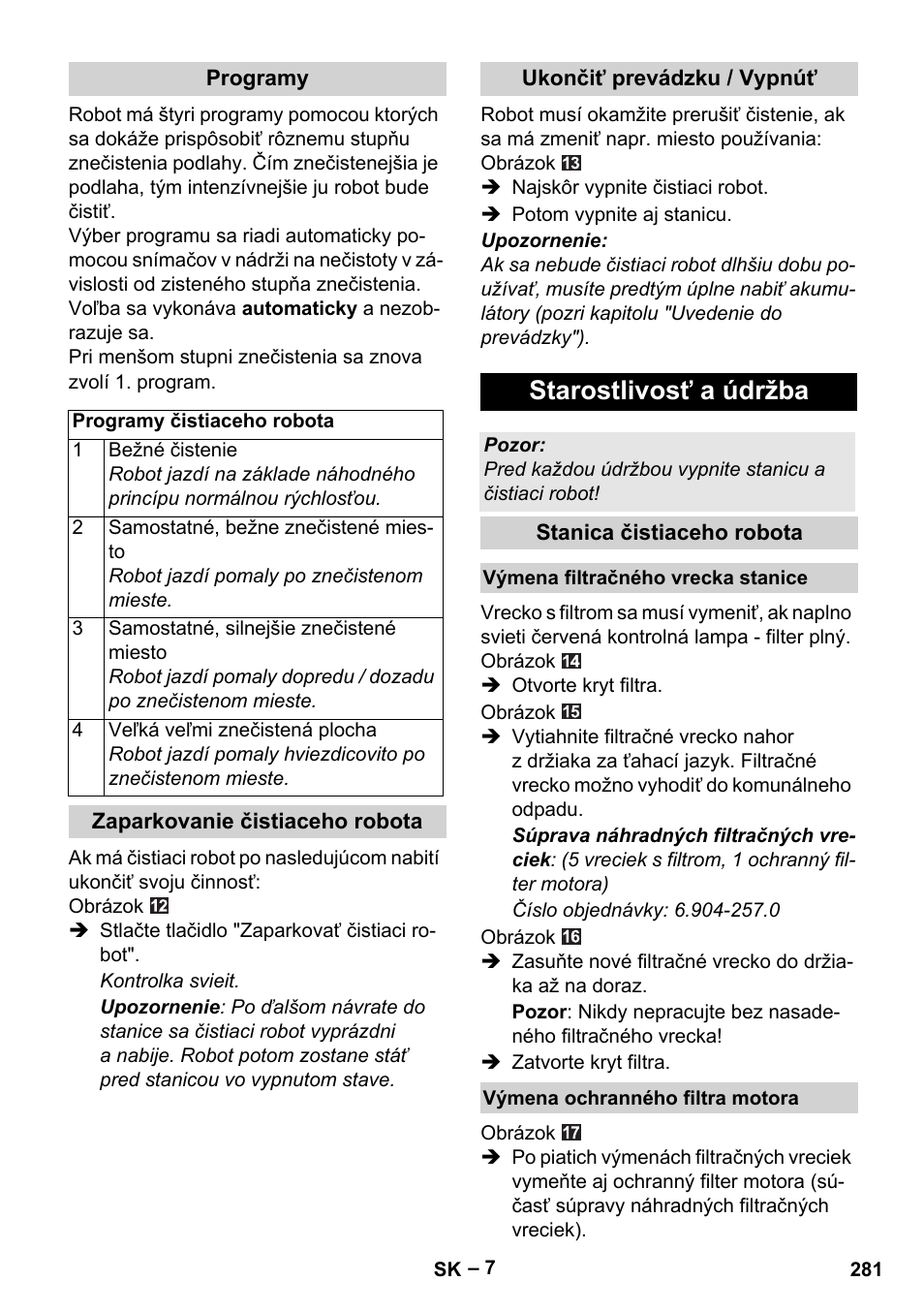 Starostlivosť a údržba | Karcher RC 4-000 User Manual | Page 281 / 392