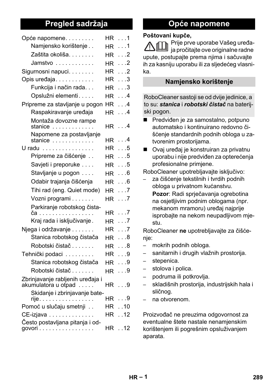 Hrvatski, Pregled sadržaja, Opće napomene | Karcher RC 4-000 User Manual | Page 289 / 392