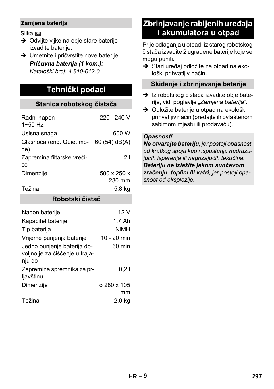 Tehnički podaci | Karcher RC 4-000 User Manual | Page 297 / 392