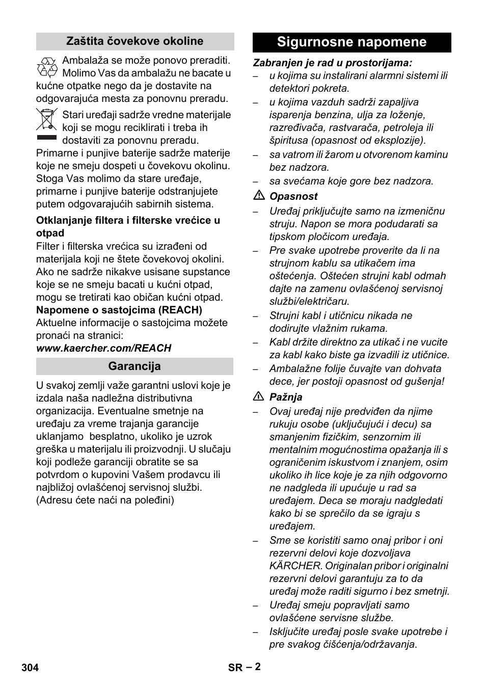 Sigurnosne napomene | Karcher RC 4-000 User Manual | Page 304 / 392