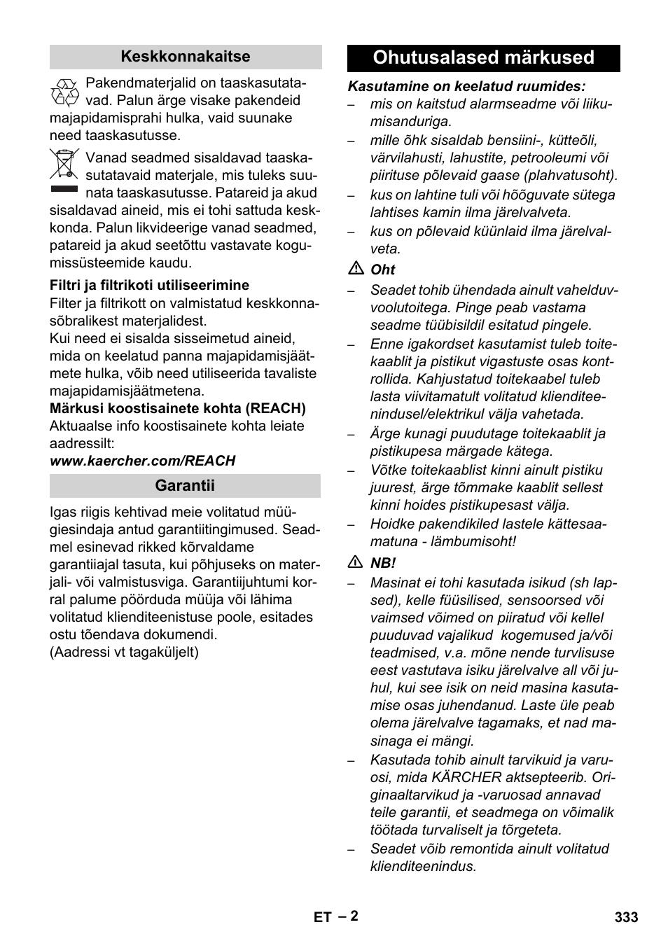 Ohutusalased märkused | Karcher RC 4-000 User Manual | Page 333 / 392