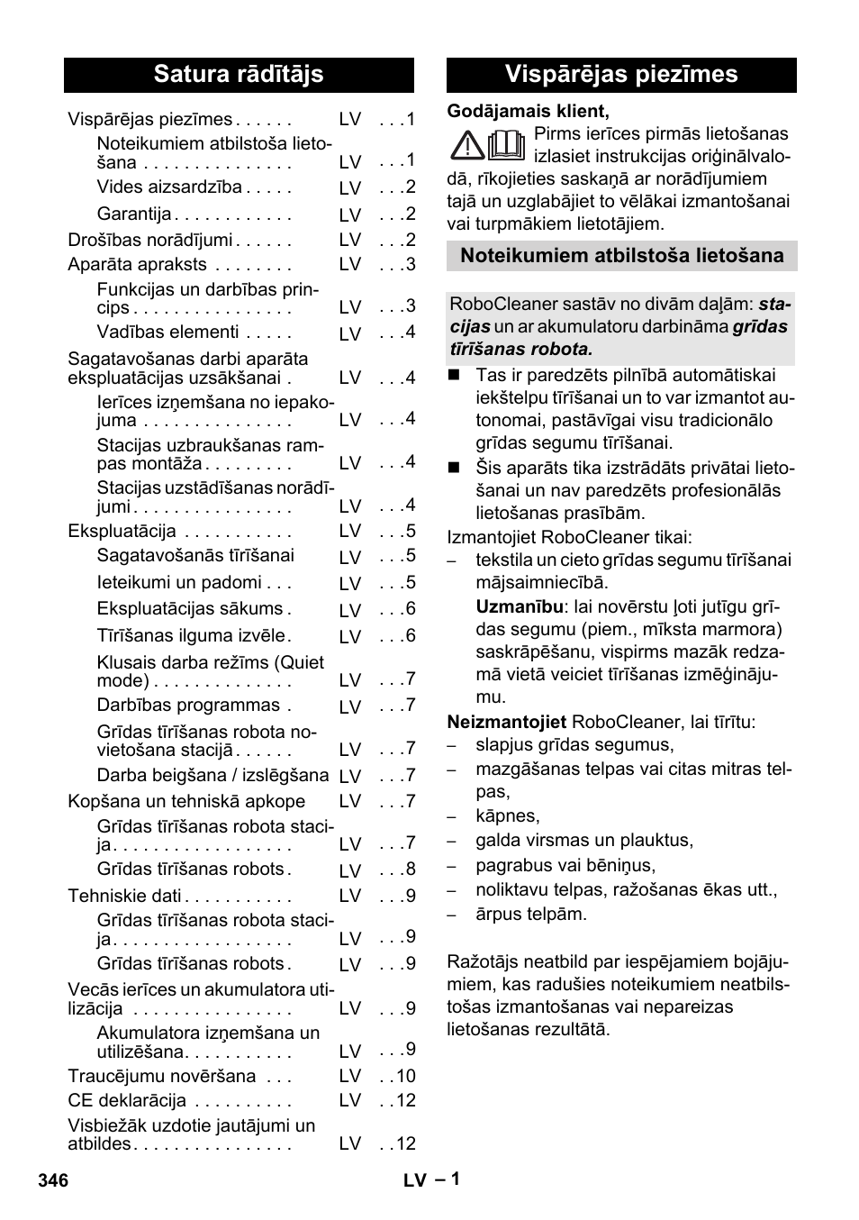 Latviešu, Satura rādītājs, Vispārējas piezīmes | Karcher RC 4-000 User Manual | Page 346 / 392