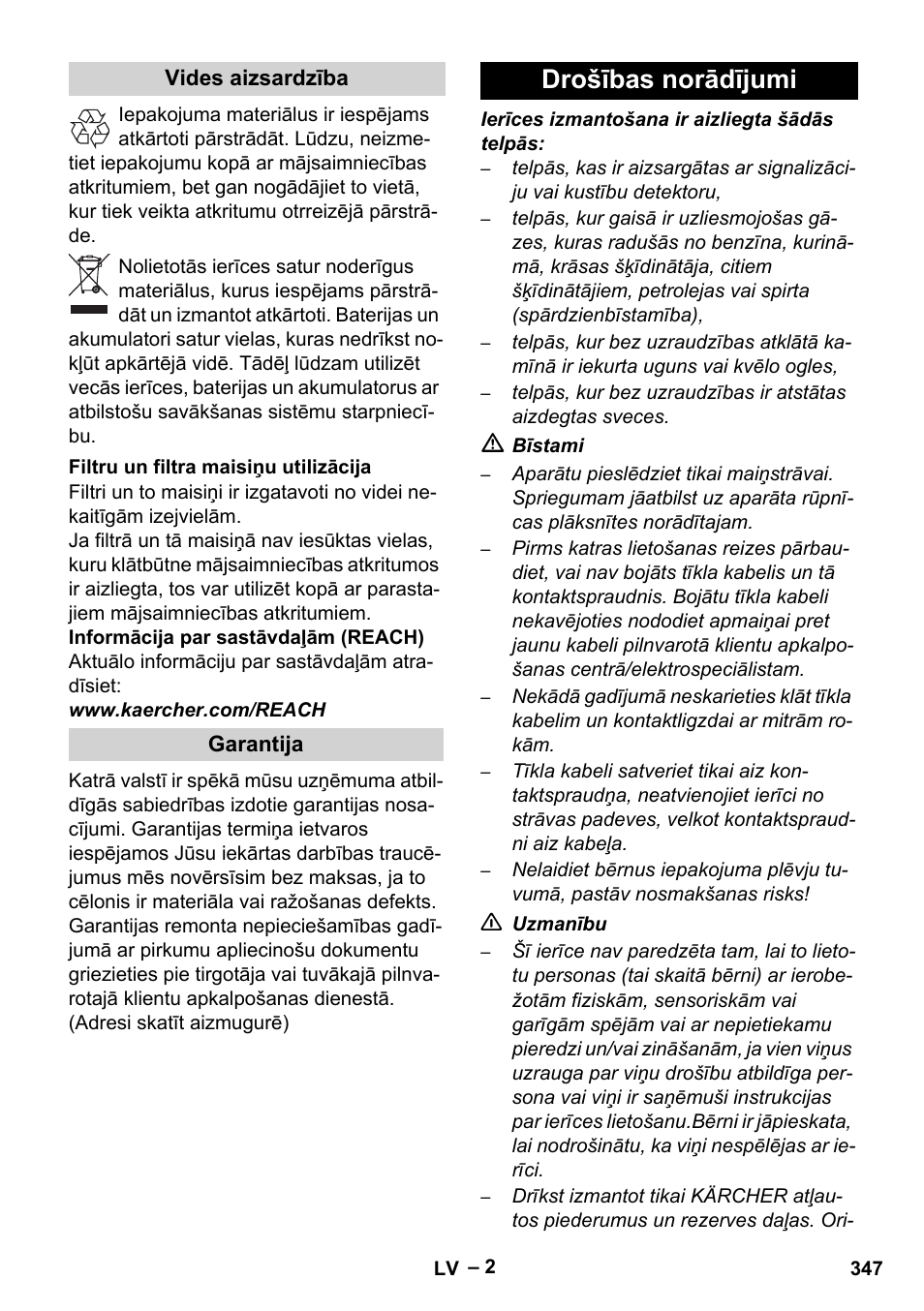 Drošības norādījumi | Karcher RC 4-000 User Manual | Page 347 / 392