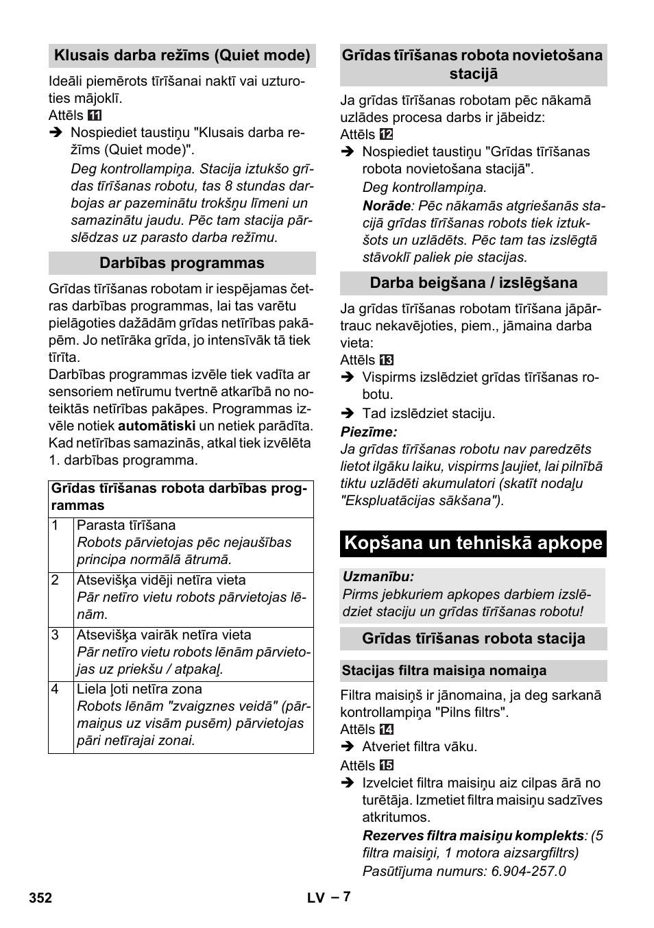 Kopšana un tehniskā apkope | Karcher RC 4-000 User Manual | Page 352 / 392