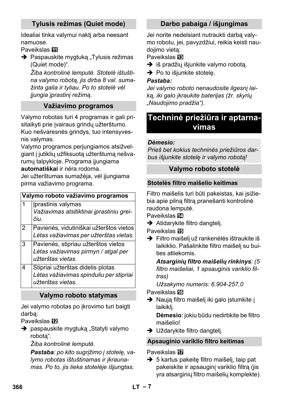 Techninė priežiūra ir aptarna- vimas | Karcher RC 4-000 User Manual | Page 366 / 392