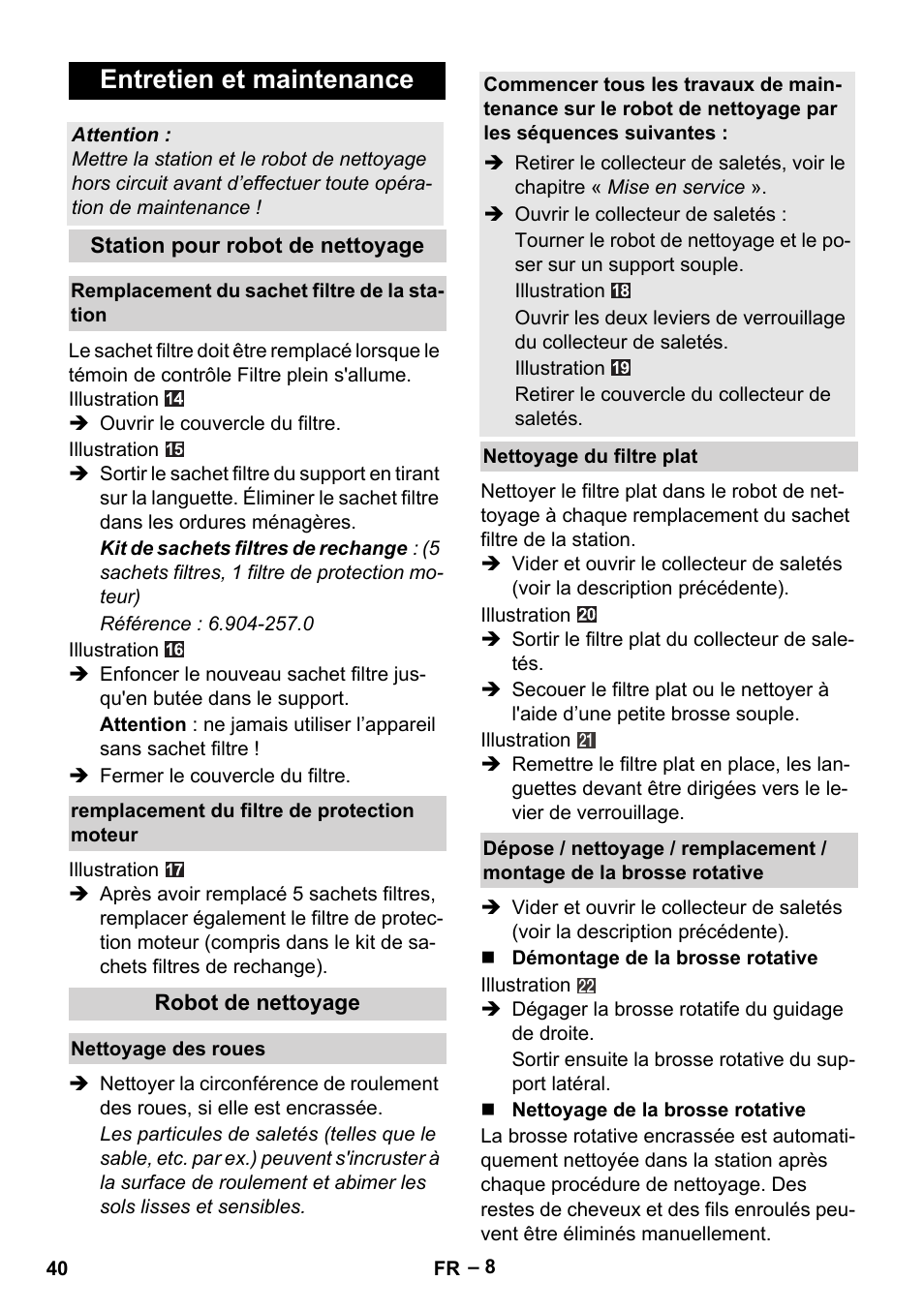 Entretien et maintenance | Karcher RC 4-000 User Manual | Page 40 / 392