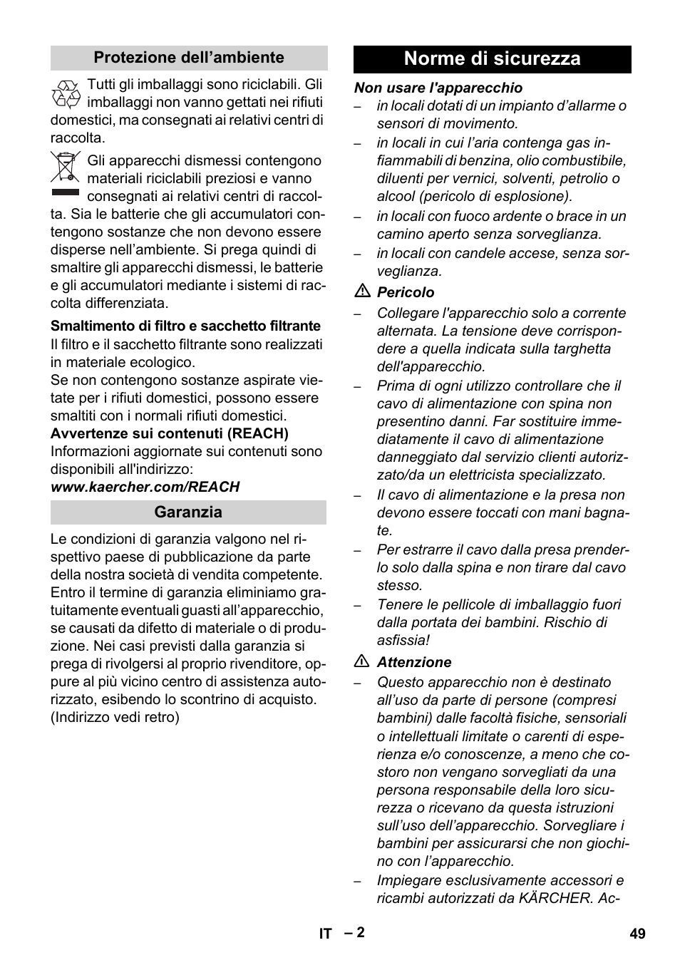 Norme di sicurezza | Karcher RC 4-000 User Manual | Page 49 / 392