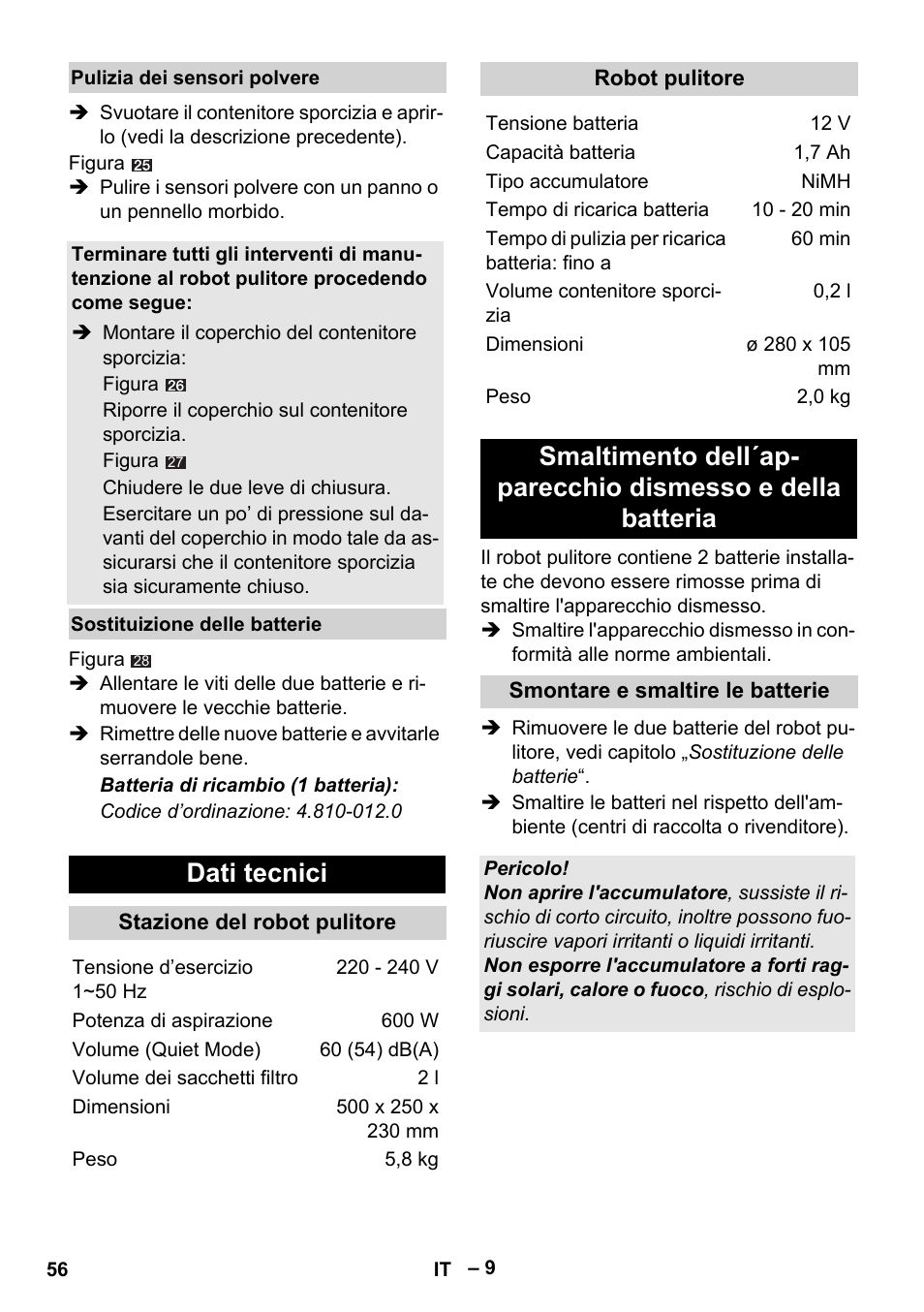 Dati tecnici | Karcher RC 4-000 User Manual | Page 56 / 392