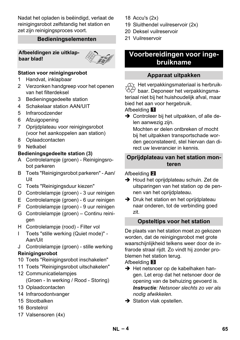 Voorbereidingen voor inge- bruikname | Karcher RC 4-000 User Manual | Page 65 / 392