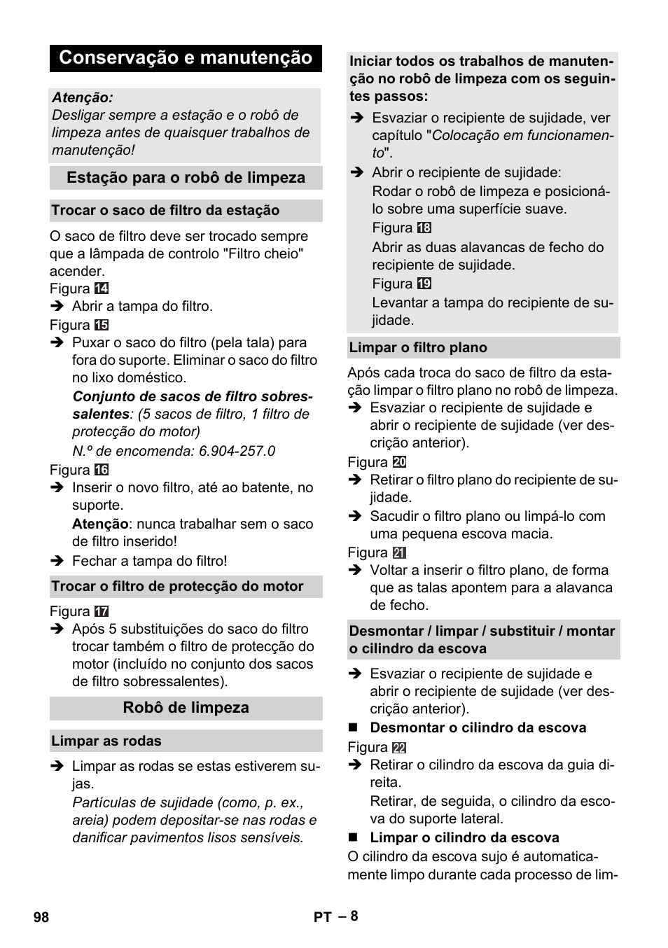 Conservação e manutenção | Karcher RC 4-000 User Manual | Page 98 / 392