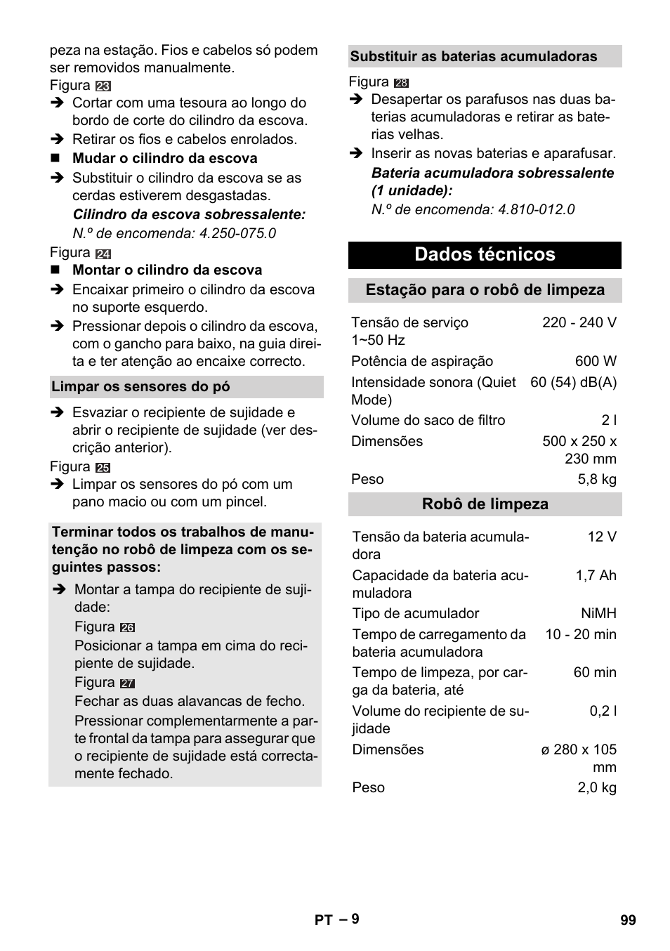 Dados técnicos | Karcher RC 4-000 User Manual | Page 99 / 392