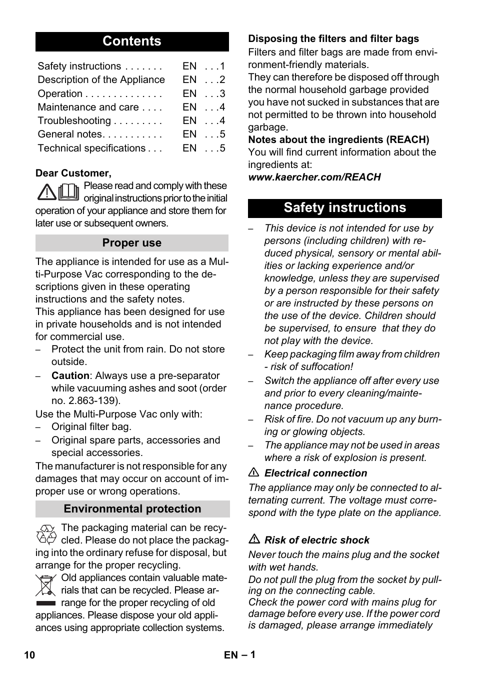 Karcher WD 3-800 M eco!ogic User Manual | Page 10 / 150