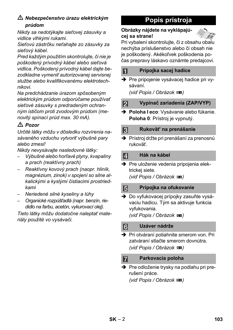 Popis prístroja | Karcher WD 3-800 M eco!ogic User Manual | Page 103 / 150