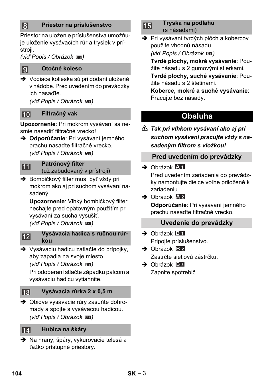 Obsluha | Karcher WD 3-800 M eco!ogic User Manual | Page 104 / 150