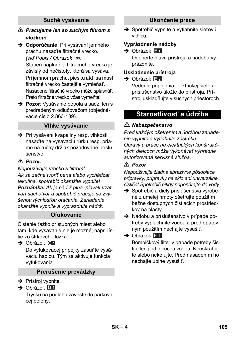 Starostlivosť a údržba | Karcher WD 3-800 M eco!ogic User Manual | Page 105 / 150