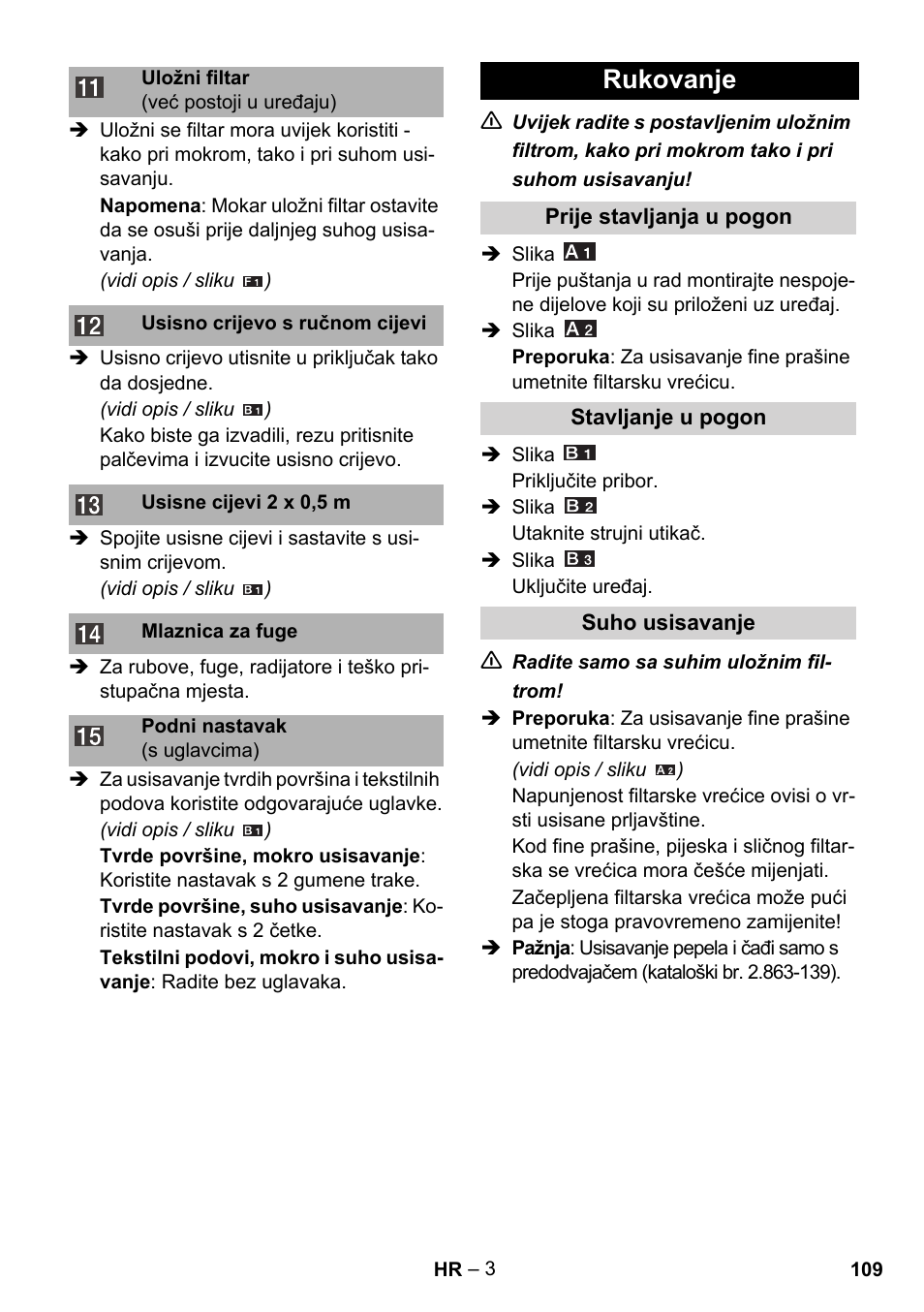 Rukovanje | Karcher WD 3-800 M eco!ogic User Manual | Page 109 / 150
