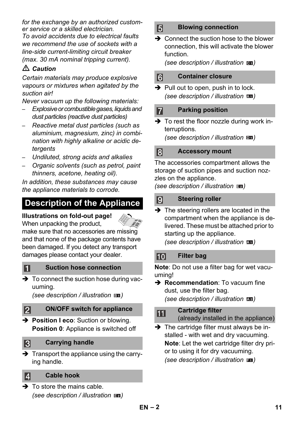 Description of the appliance | Karcher WD 3-800 M eco!ogic User Manual | Page 11 / 150