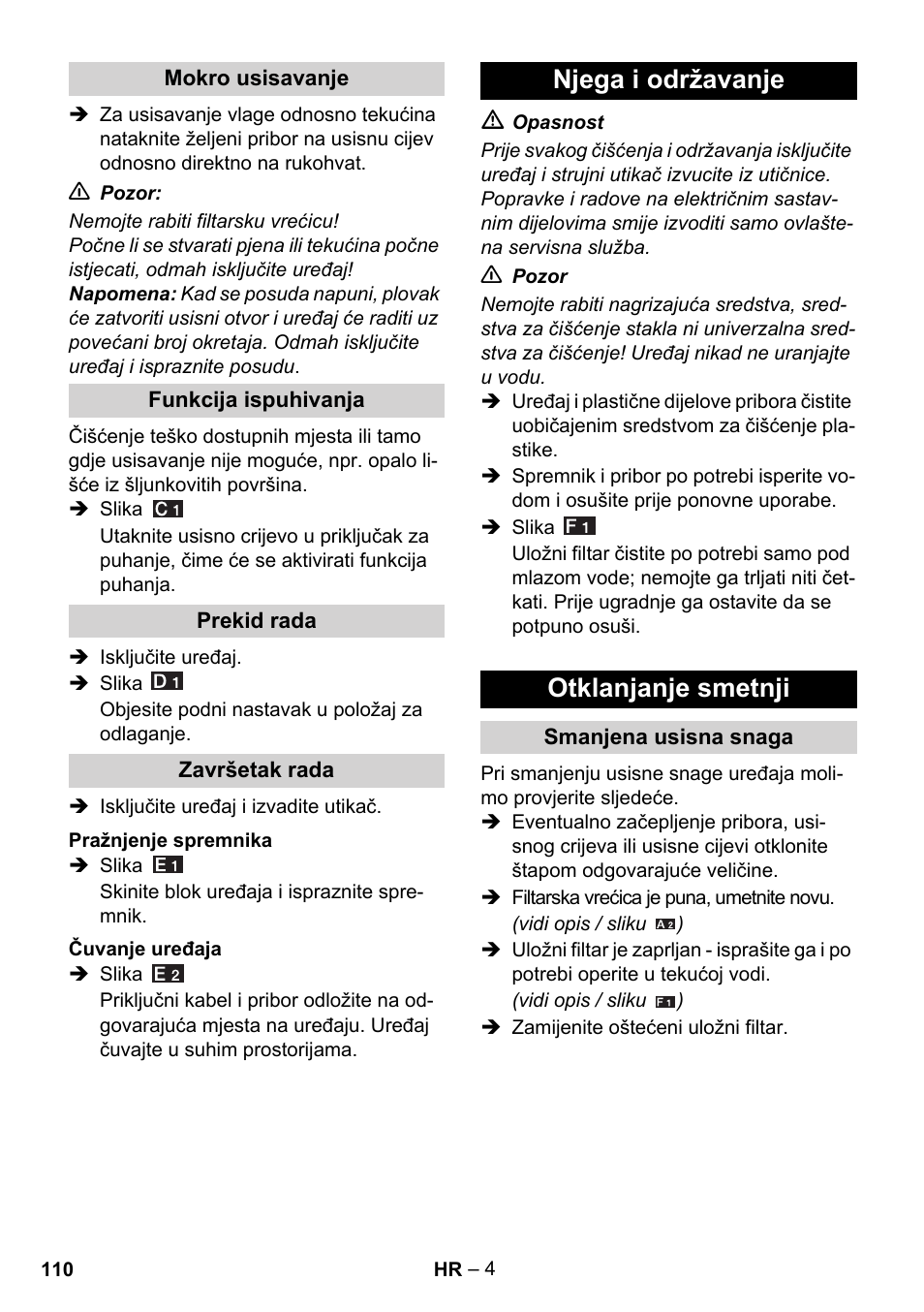 Njega i održavanje otklanjanje smetnji | Karcher WD 3-800 M eco!ogic User Manual | Page 110 / 150