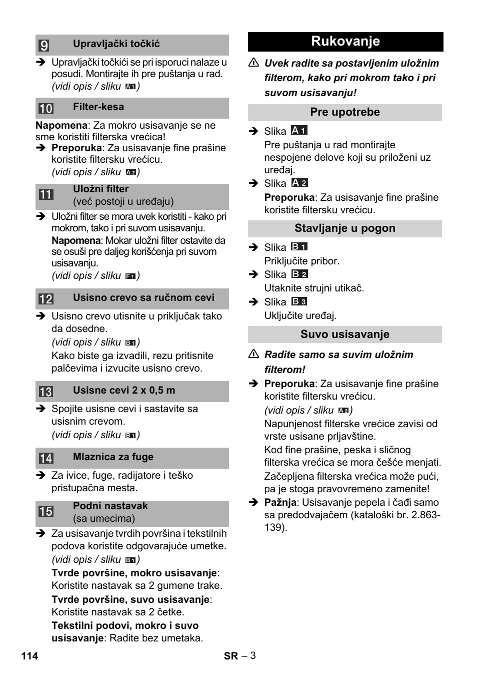 Rukovanje | Karcher WD 3-800 M eco!ogic User Manual | Page 114 / 150