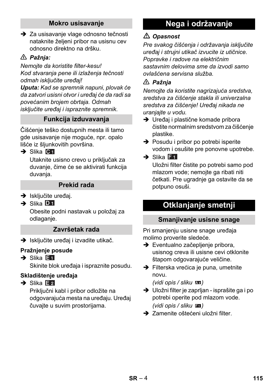 Nega i održavanje otklanjanje smetnji | Karcher WD 3-800 M eco!ogic User Manual | Page 115 / 150