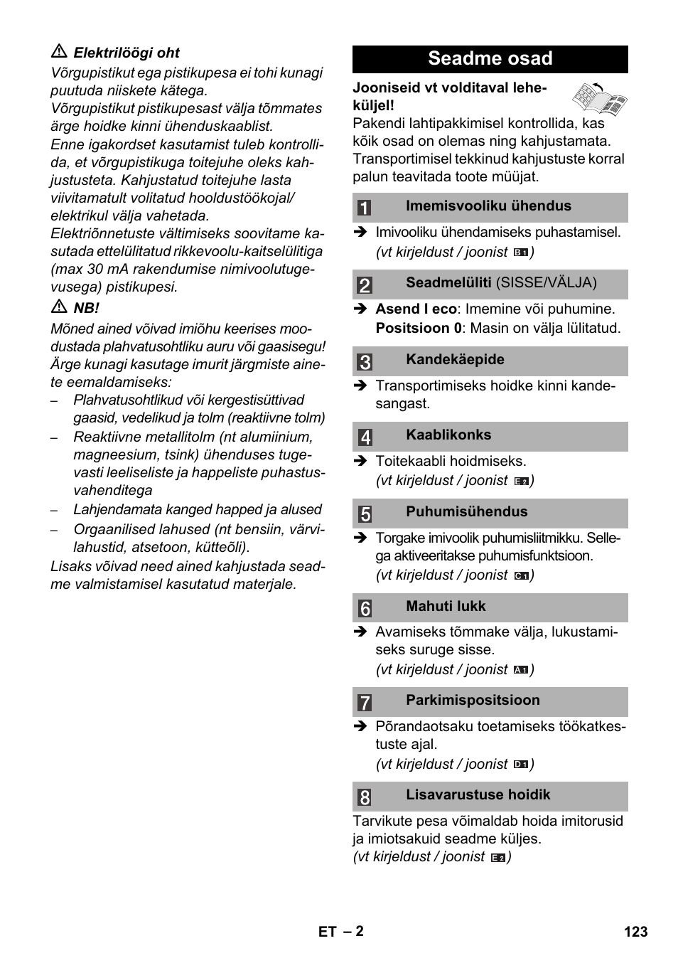 Seadme osad | Karcher WD 3-800 M eco!ogic User Manual | Page 123 / 150