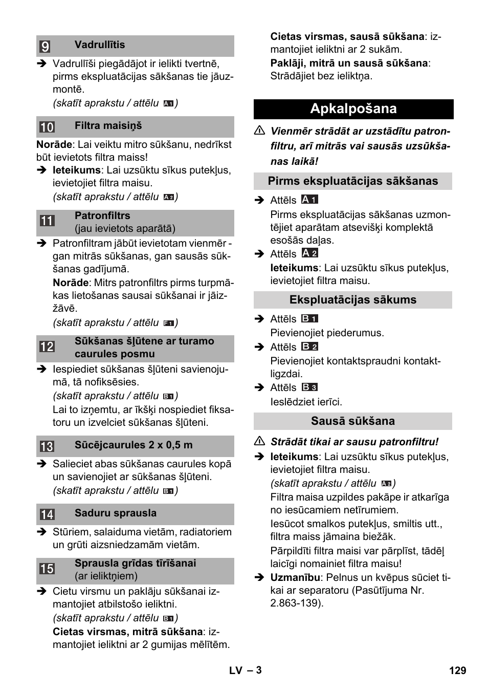 Apkalpošana | Karcher WD 3-800 M eco!ogic User Manual | Page 129 / 150