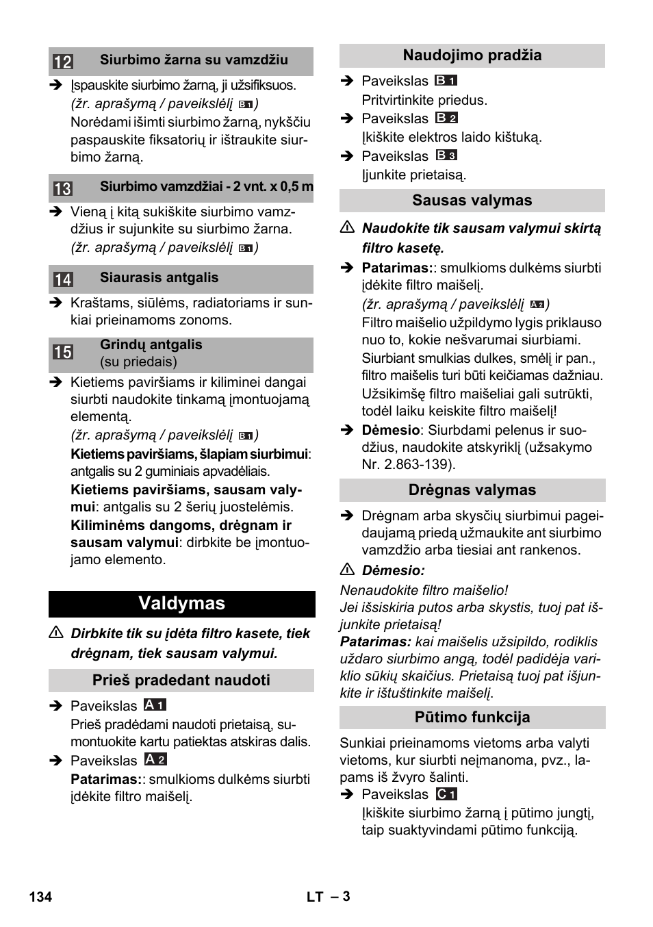 Valdymas | Karcher WD 3-800 M eco!ogic User Manual | Page 134 / 150