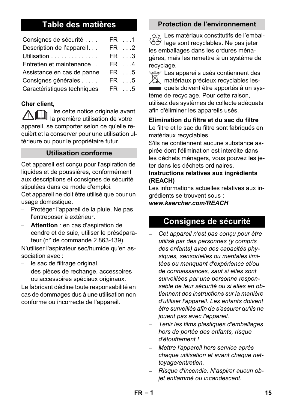 Karcher WD 3-800 M eco!ogic User Manual | Page 15 / 150